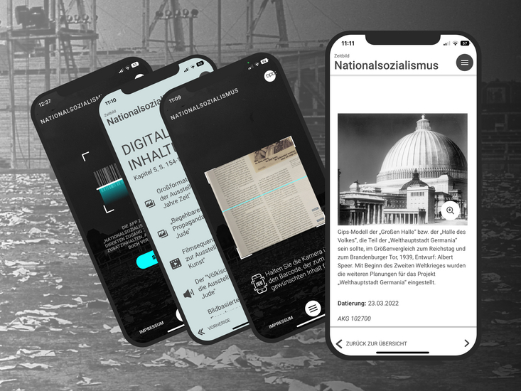 Teaserbild App Zeitbild Nationalsozialismus verschiedene Ansichten der bpb-App "Zeitbild Nationalsozialismus" auf Smartphone-Bildschirm